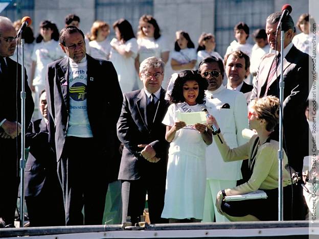 Child reading her message to UN dignitaries at opening ceremony. New York City, USA