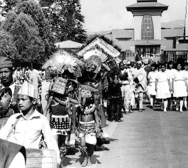 Celebration of the peace flame in ornamental costume. Indonesia