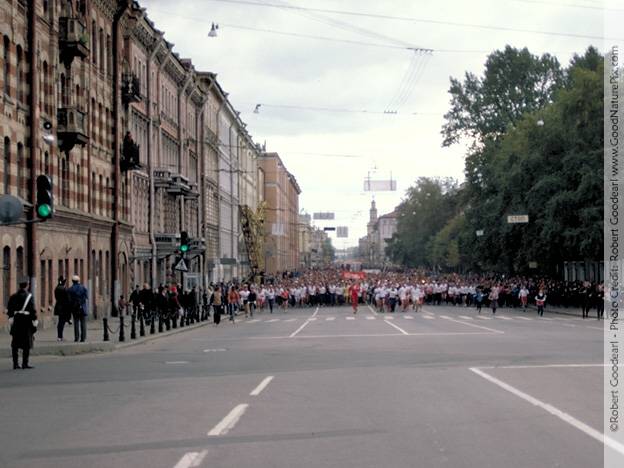 More than 10,000 runners behind the torch. Leningrad (St Petersburg), Russia